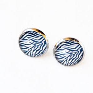 Zebra Pattern Resin Post Silver Earrings