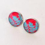 Red And Turquoise Leaves Resin Post Silver..