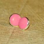 Pink Dot Resin Post Silver Earrings