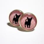 Chihuahua On Pink Dots Silver Resin Post Earrings