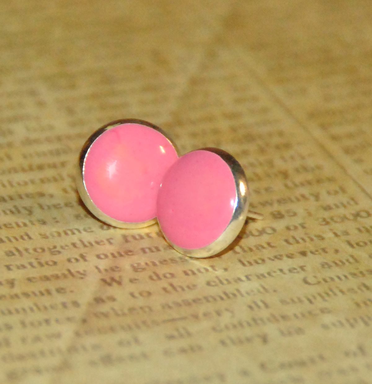 Pink Dot Resin Post Silver Earrings